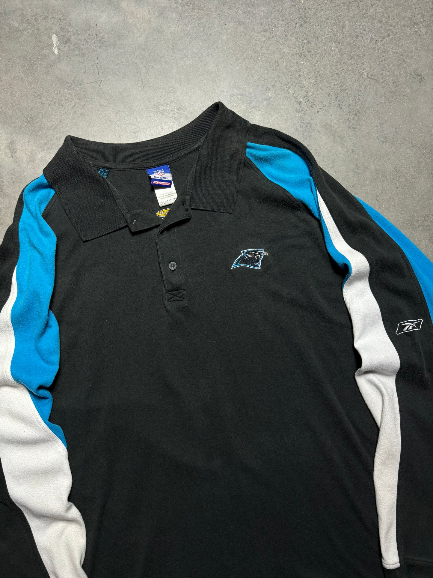 00’s Carolina Panthers Vintage Reebok Colorblocked Thick Longsleeve NFL Polo Collared Shirt (XXXXL)