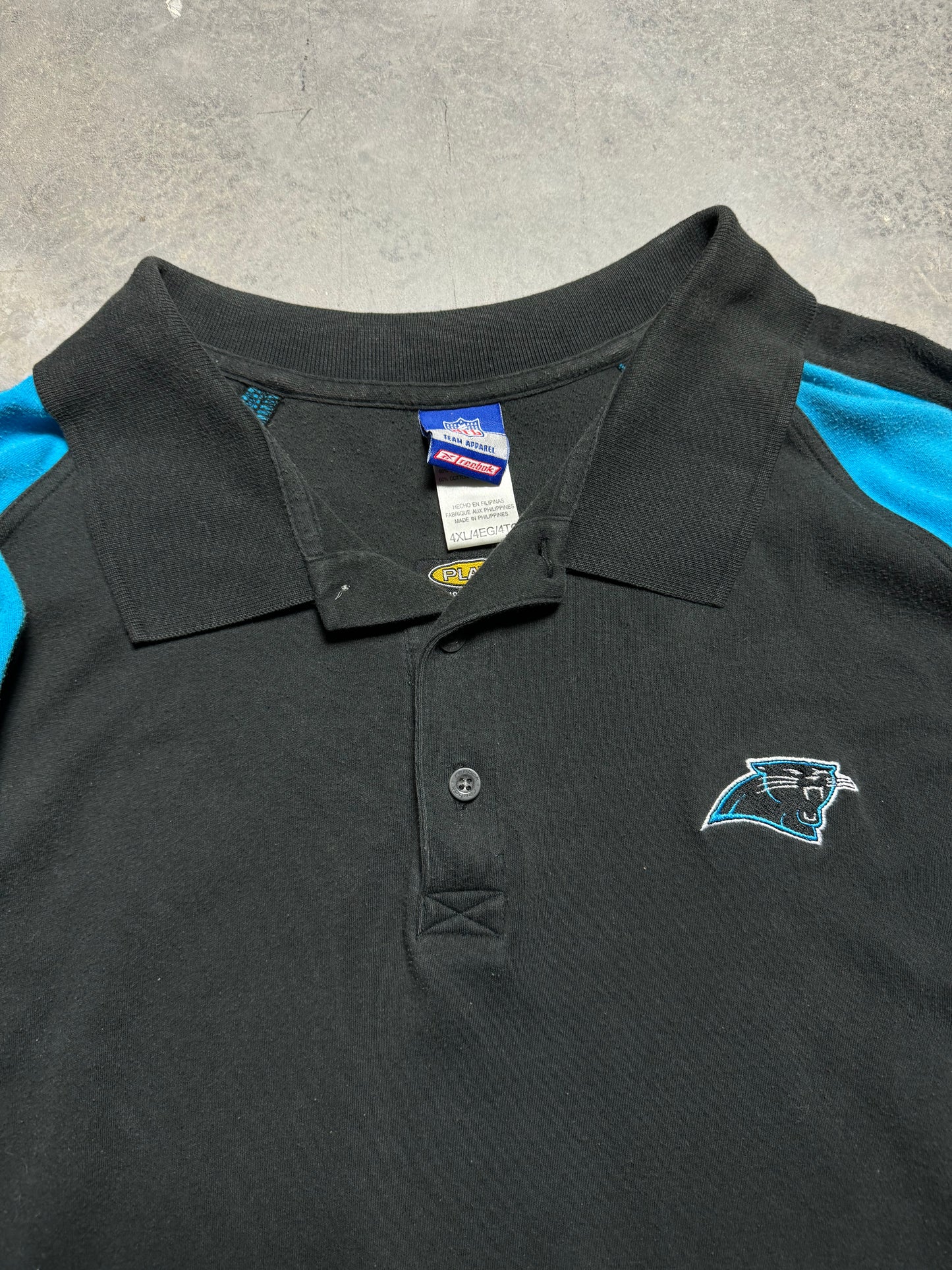 00’s Carolina Panthers Vintage Reebok Colorblocked Thick Longsleeve NFL Polo Collared Shirt (XXXXL)