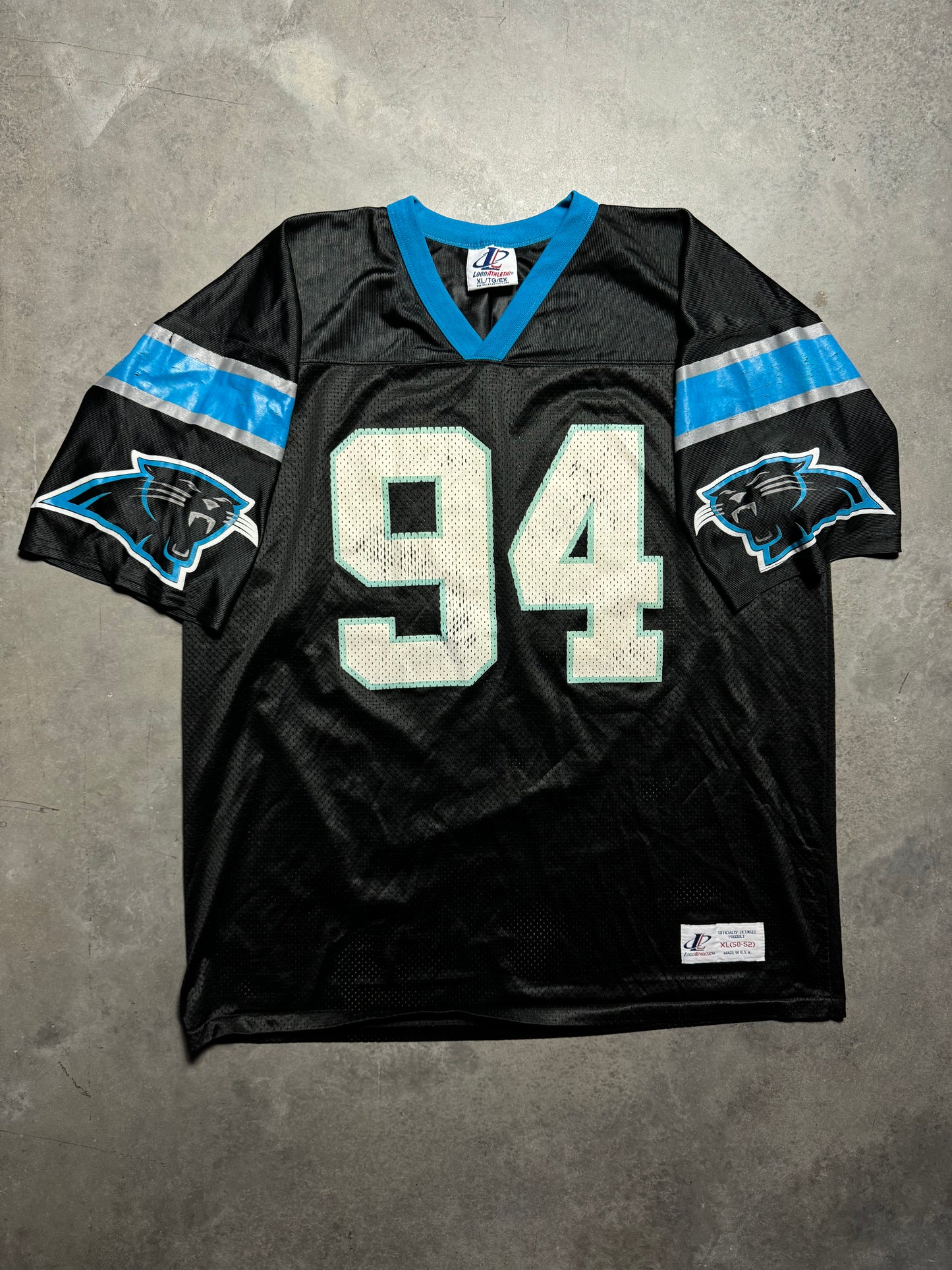 90’s Carolina Panthers Sean Gilbert Vintage Logo Athletic Black NFL Jersey (XL)