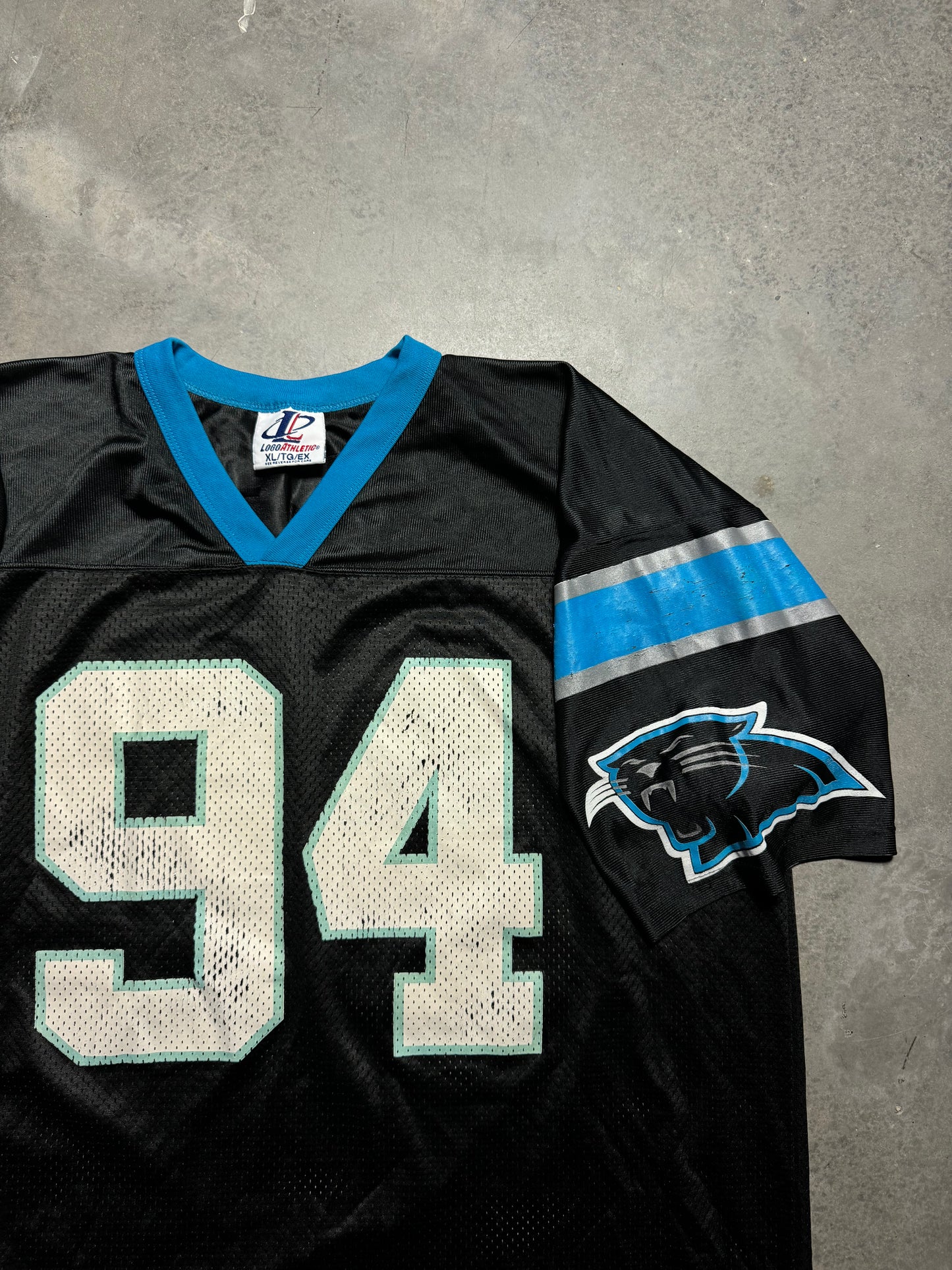 90’s Carolina Panthers Sean Gilbert Vintage Logo Athletic Black NFL Jersey (XL)