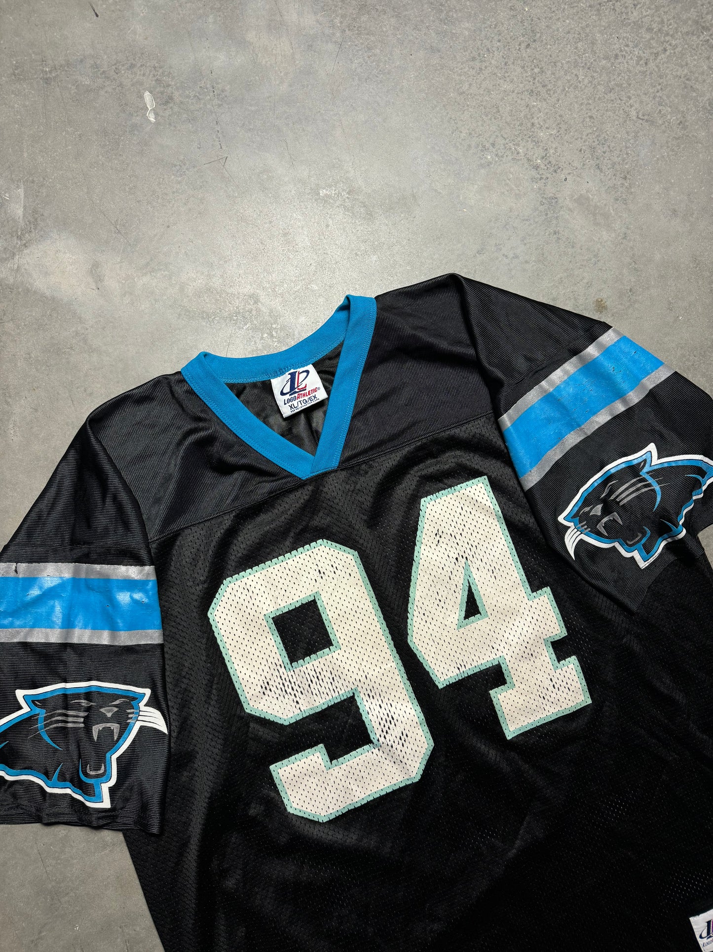 90’s Carolina Panthers Sean Gilbert Vintage Logo Athletic Black NFL Jersey (XL)
