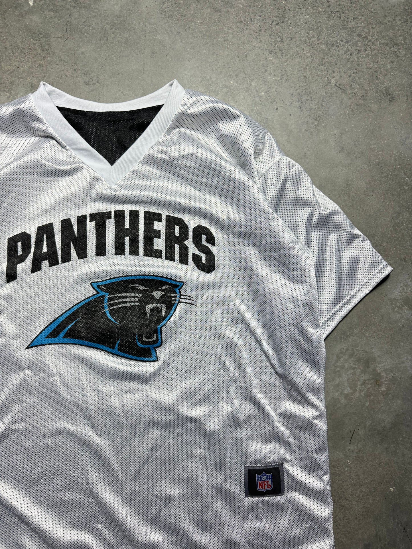 90’s Carolina Panthers Vintage Reversible Black White Mesh NFL Flag Football Jersey (Large)
