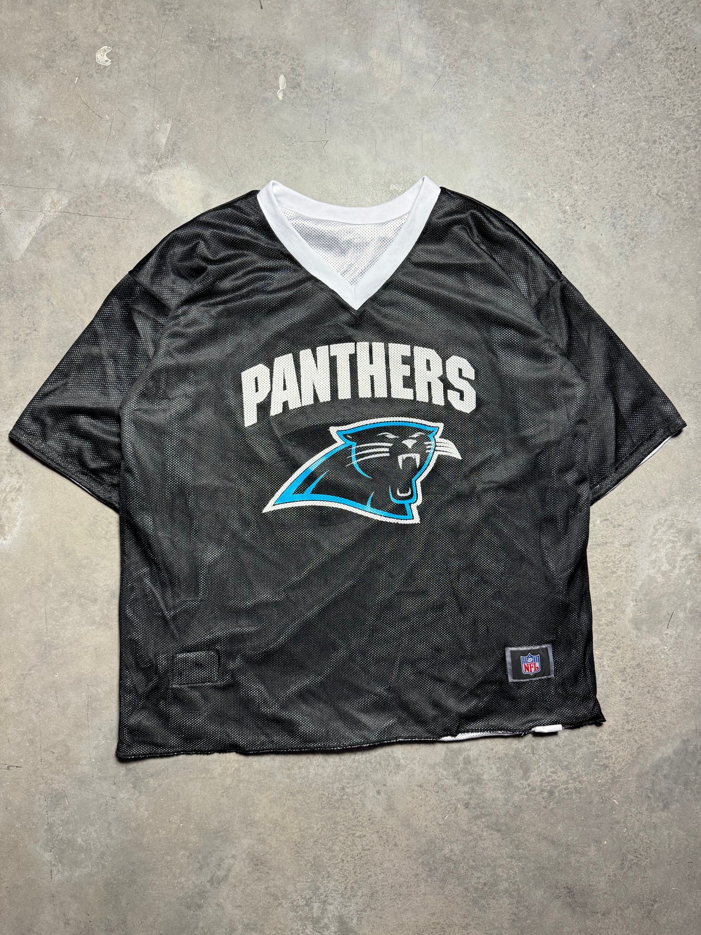 90’s Carolina Panthers Vintage Reversible Black White Mesh NFL Flag Football Jersey (Large)
