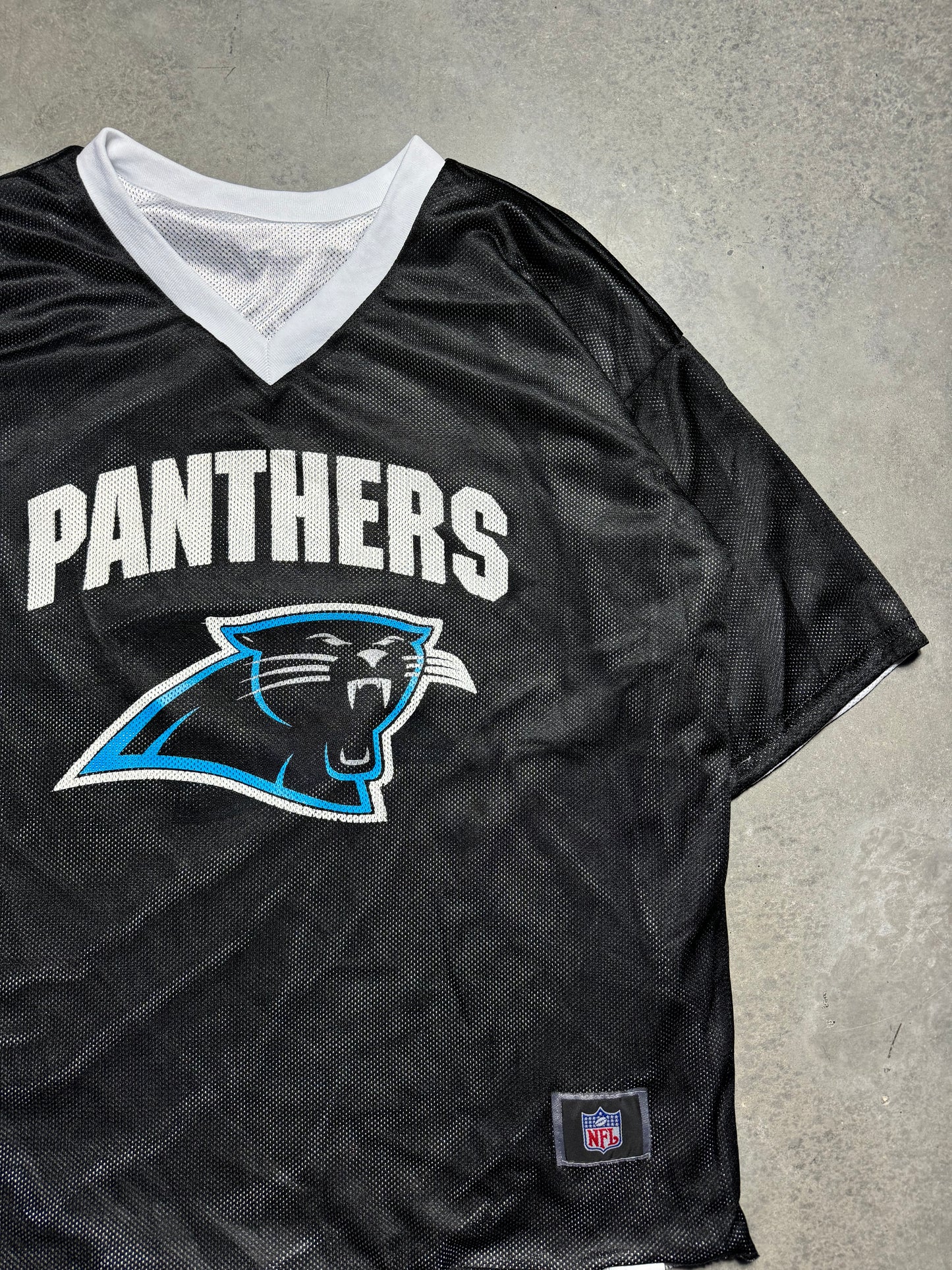 90’s Carolina Panthers Vintage Reversible Black White Mesh NFL Flag Football Jersey (Large)