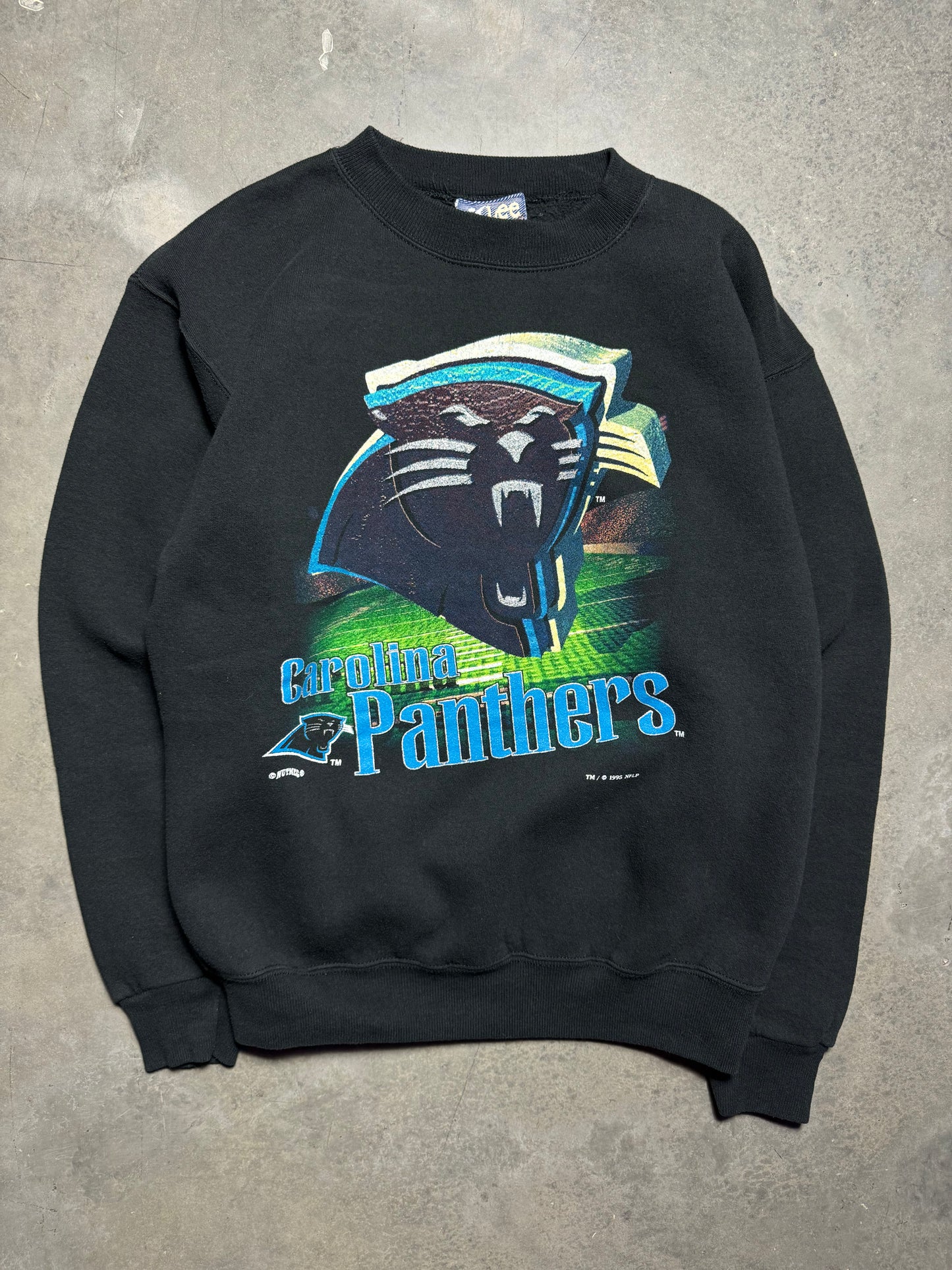 1995 Carolina Panthers Vintage Black Lee Sport 3D Style Big Logo NFL Crewneck (Medium)