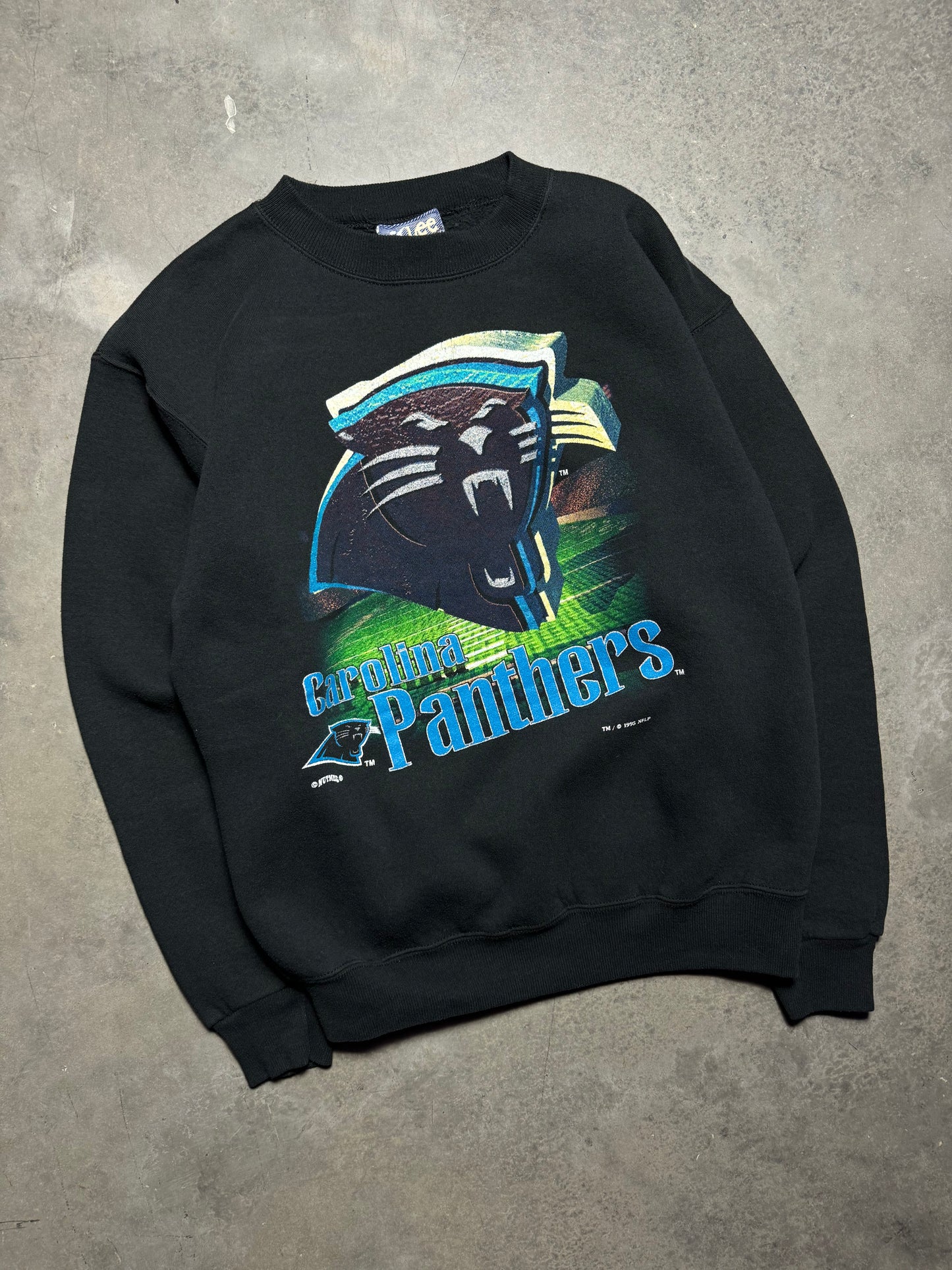1995 Carolina Panthers Vintage Black Lee Sport 3D Style Big Logo NFL Crewneck (Medium)