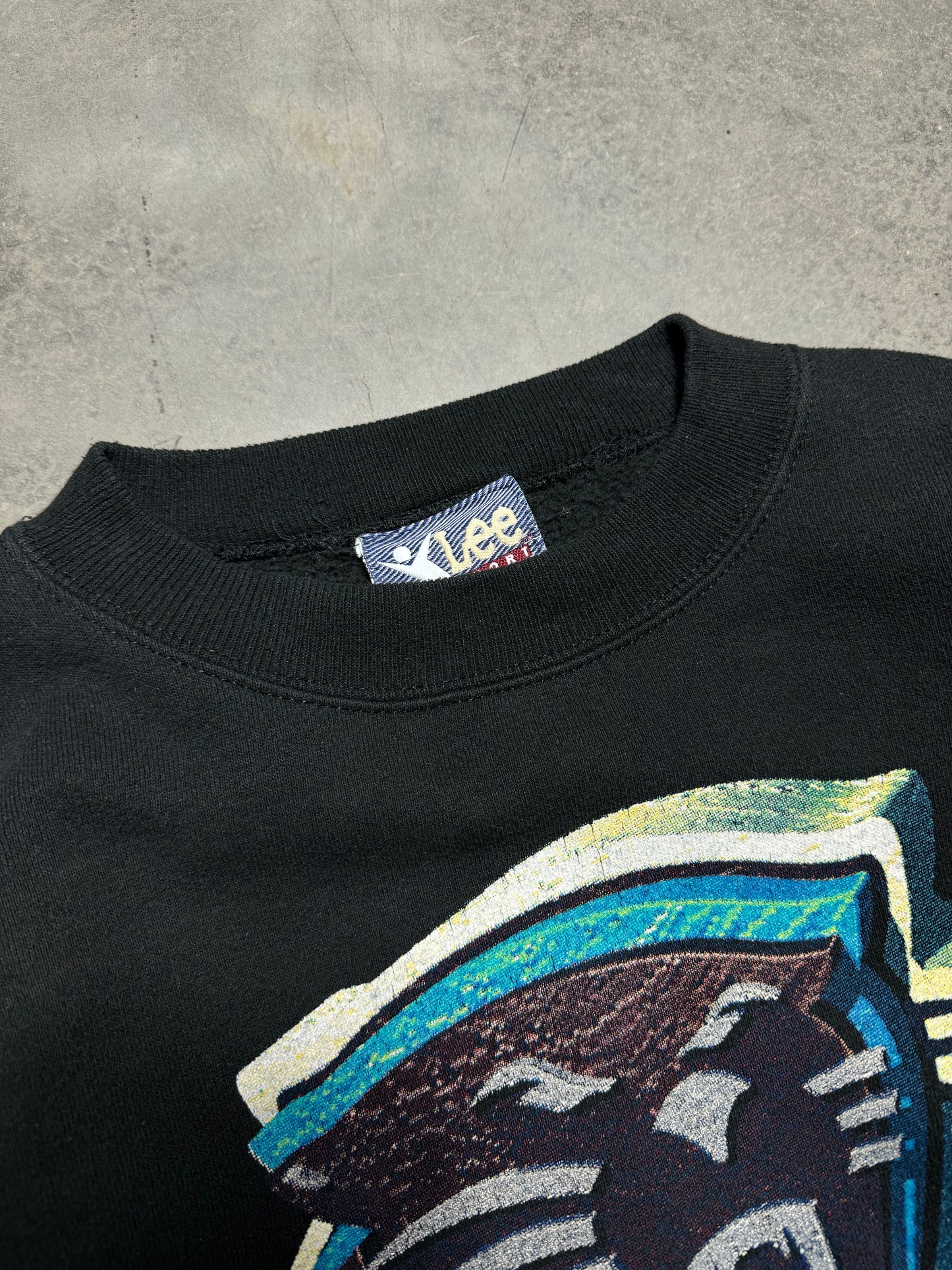 1995 Carolina Panthers Vintage Black Lee Sport 3D Style Big Logo NFL Crewneck (Medium)