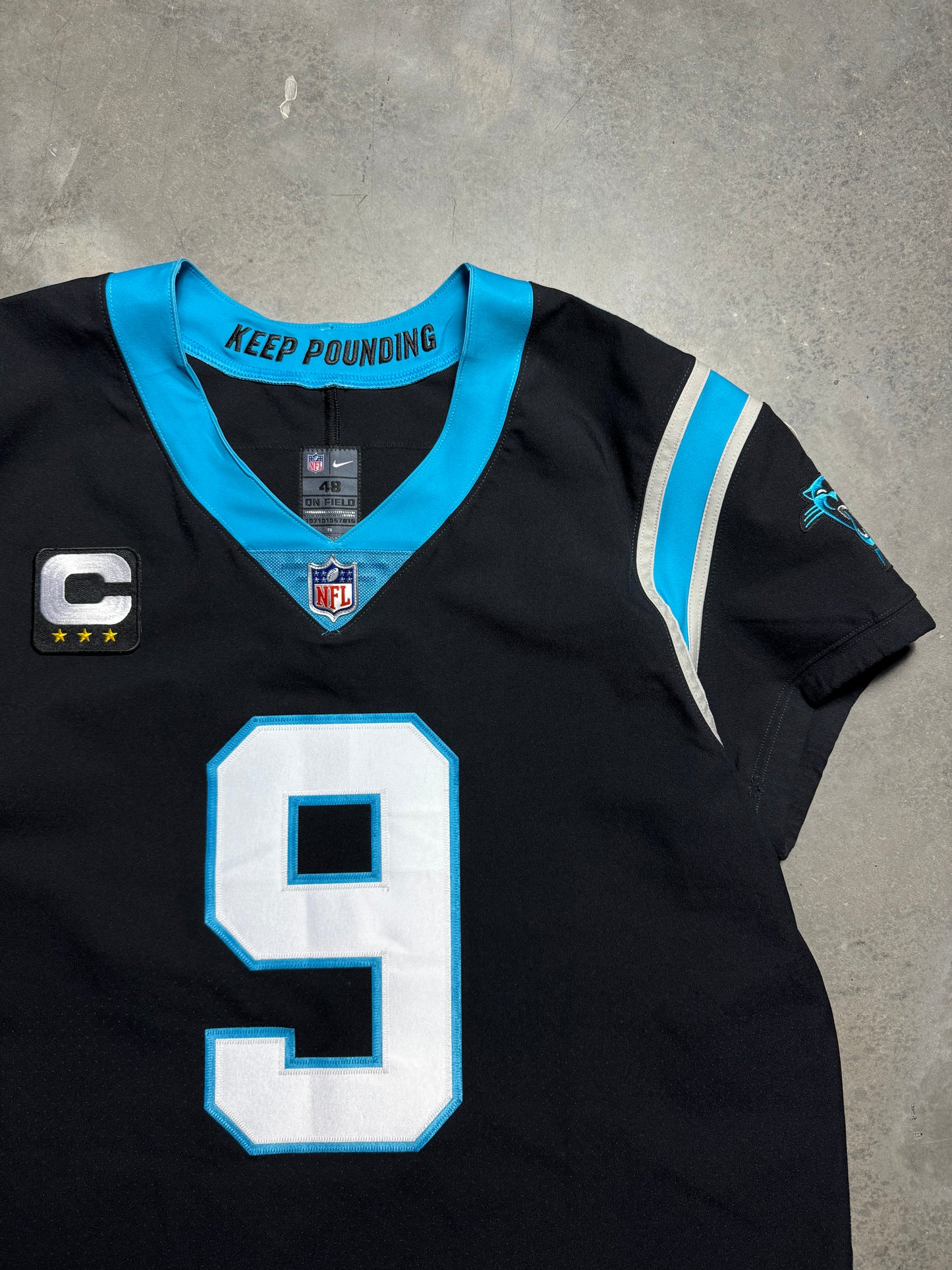 2025 Carolina Panthers Bryce Young Black Nike Vapor FUSE Elite Tri Star Captain Patch On Field NFL Authentic Jersey (48/XL)