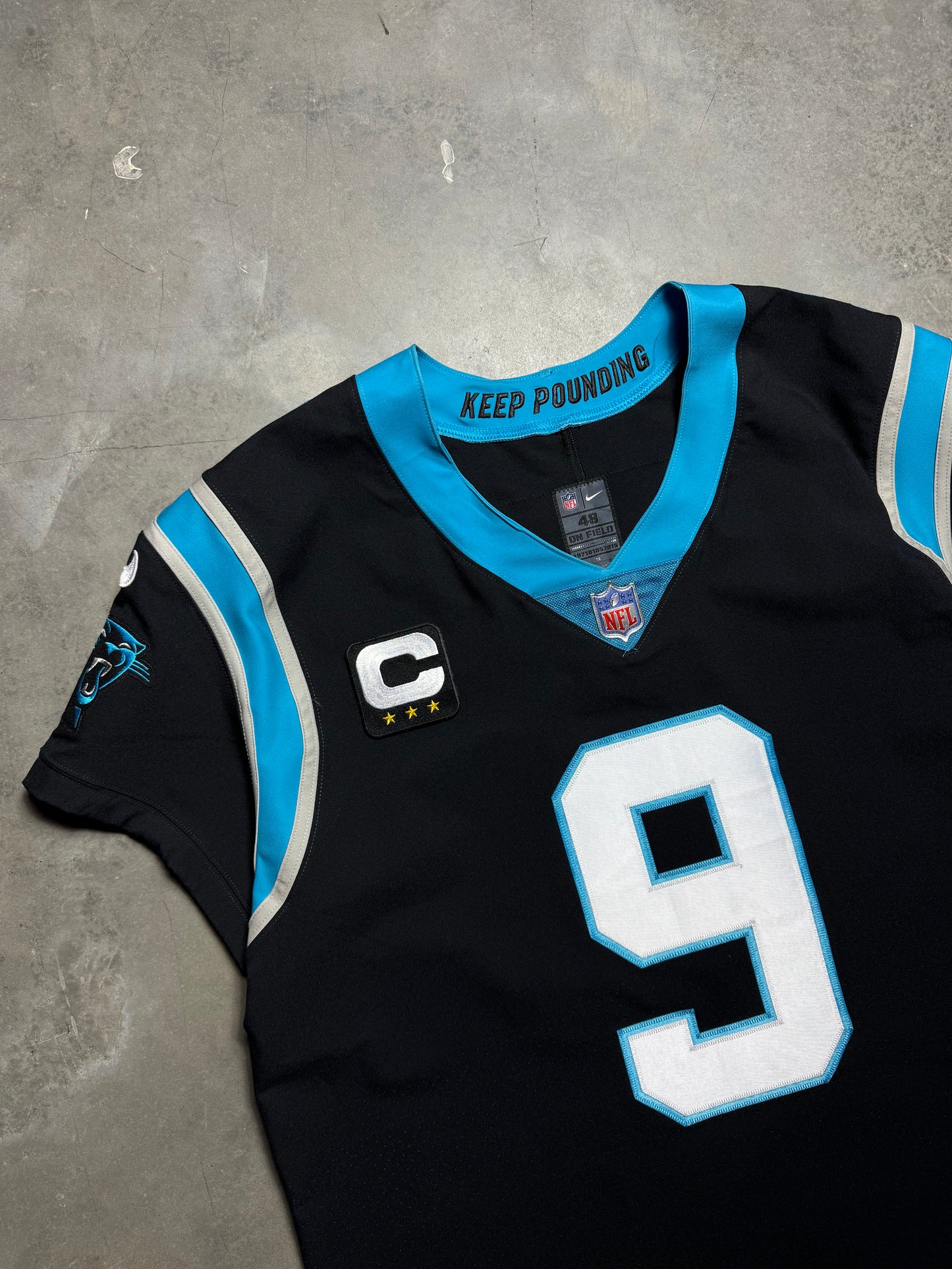 2025 Carolina Panthers Bryce Young Black Nike Vapor FUSE Elite Tri Star Captain Patch On Field NFL Authentic Jersey (48/XL)