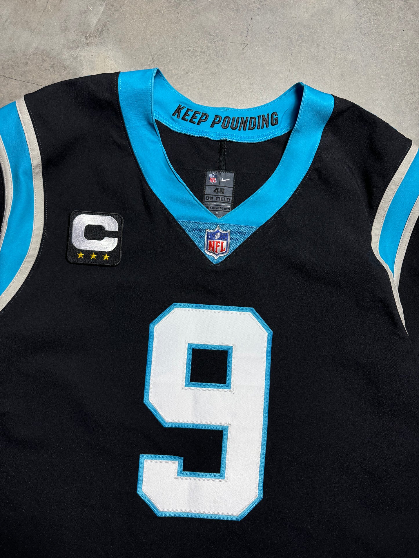 2025 Carolina Panthers Bryce Young Black Nike Vapor FUSE Elite Tri Star Captain Patch On Field NFL Authentic Jersey (48/XL)