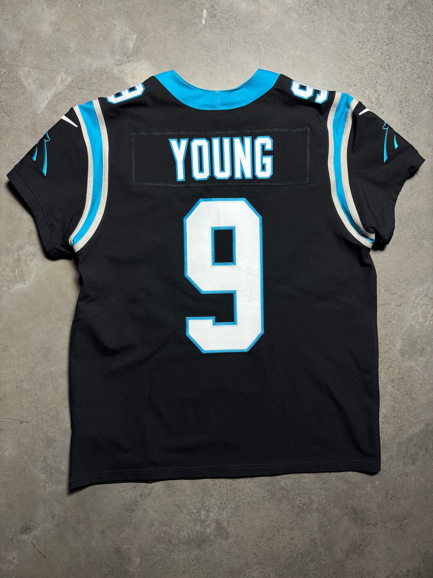2025 Carolina Panthers Bryce Young Black Nike Vapor FUSE Elite Tri Star Captain Patch On Field NFL Authentic Jersey (48/XL)