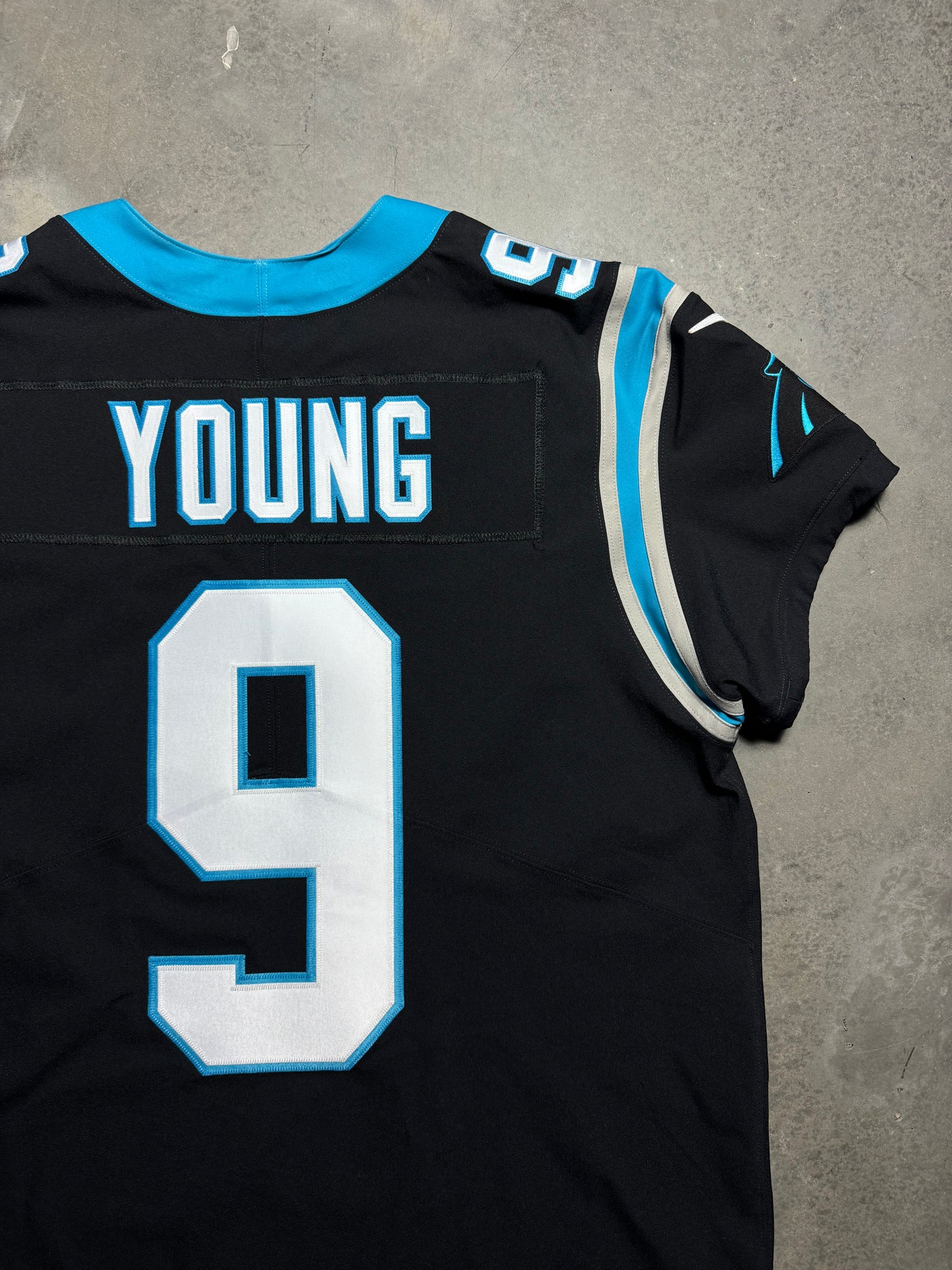 2025 Carolina Panthers Bryce Young Black Nike Vapor FUSE Elite Tri Star Captain Patch On Field NFL Authentic Jersey (48/XL)