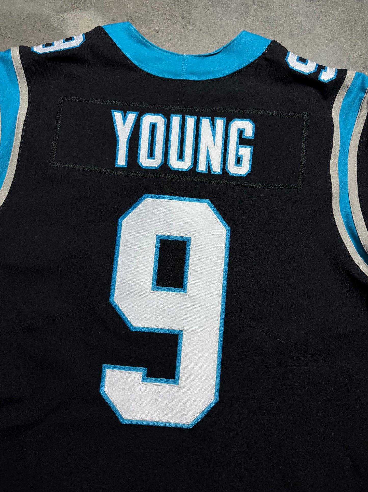 2025 Carolina Panthers Bryce Young Black Nike Vapor FUSE Elite Tri Star Captain Patch On Field NFL Authentic Jersey (48/XL)