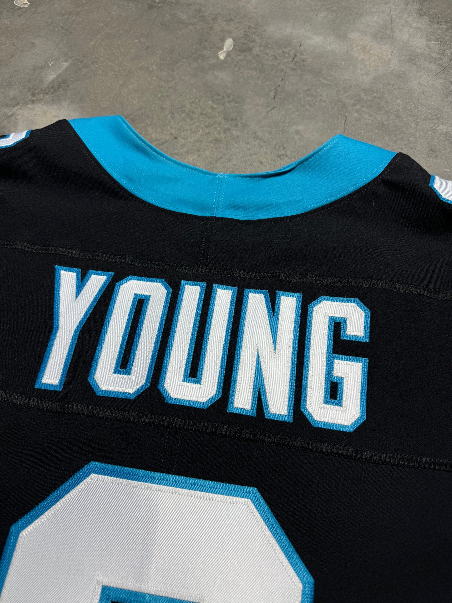 2025 Carolina Panthers Bryce Young Black Nike Vapor FUSE Elite Tri Star Captain Patch On Field NFL Authentic Jersey (48/XL)