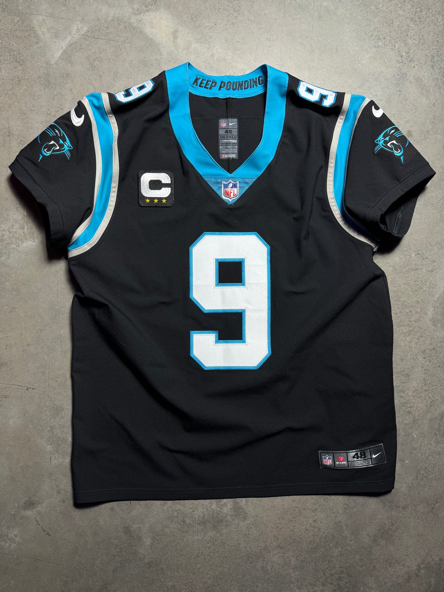 2025 Carolina Panthers Bryce Young Black Nike Vapor FUSE Elite Tri Star Captain Patch On Field NFL Authentic Jersey (48/XL)