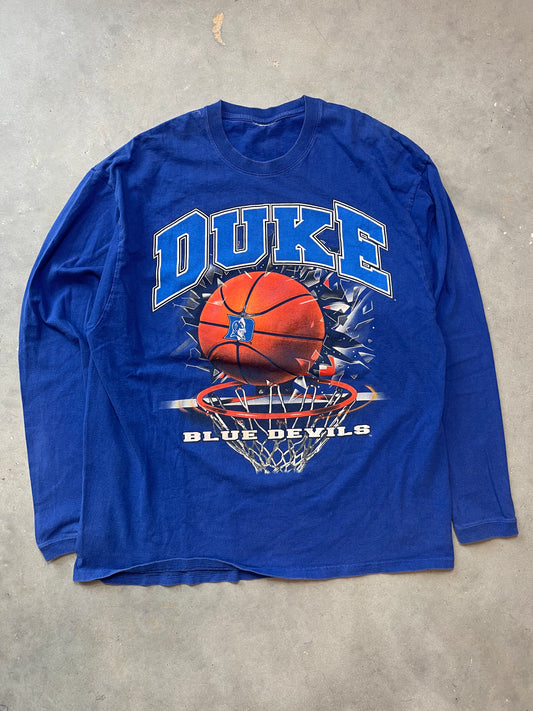 90’s Duke Blue Devils Vintage Shattered Backboard College Basketball Longsleeve Tee (XXL)