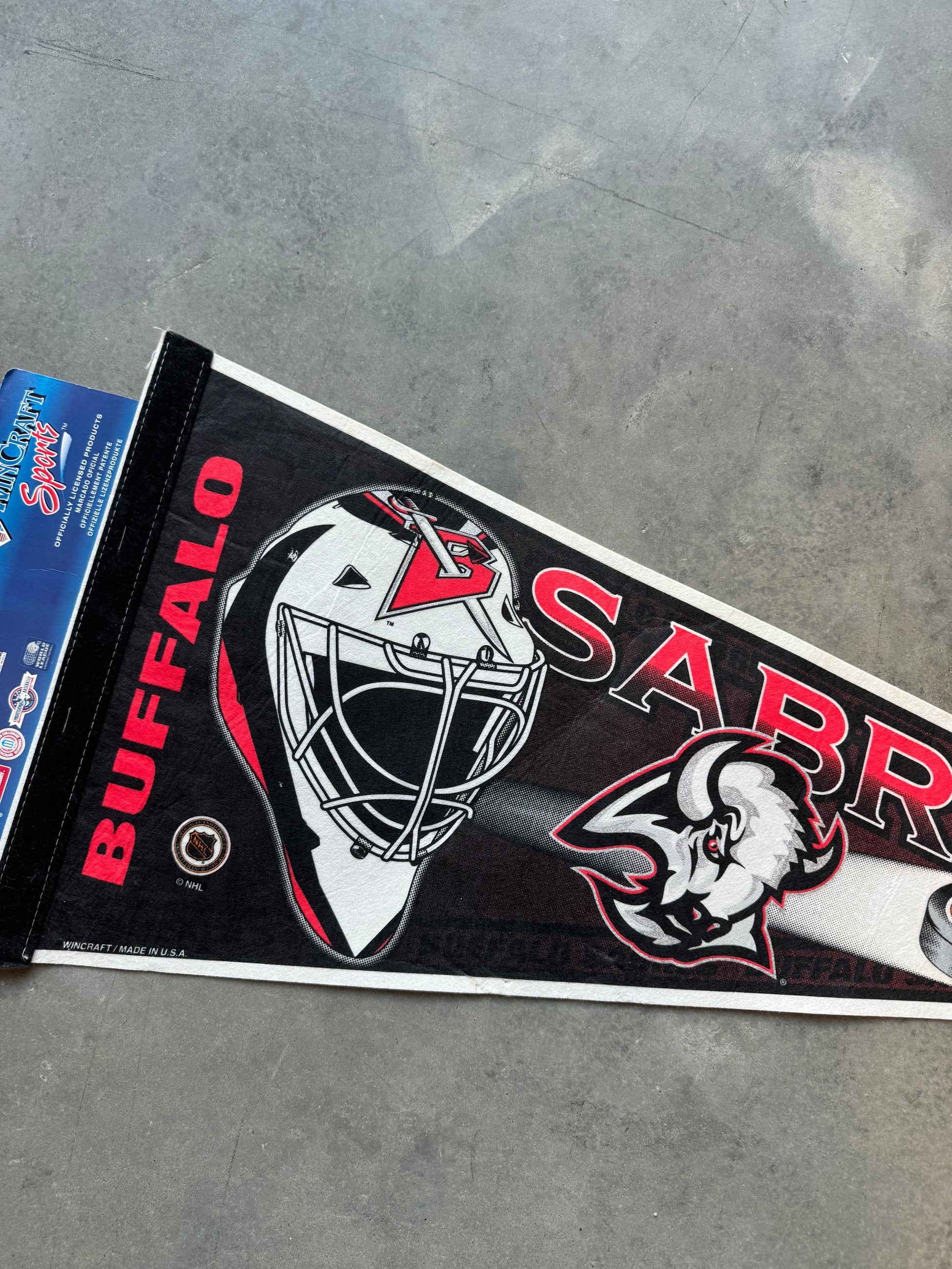 buffalo sabres football helmet 90's Buffalo Sabres Vintage Goathead Style NHL Hockey Pennant