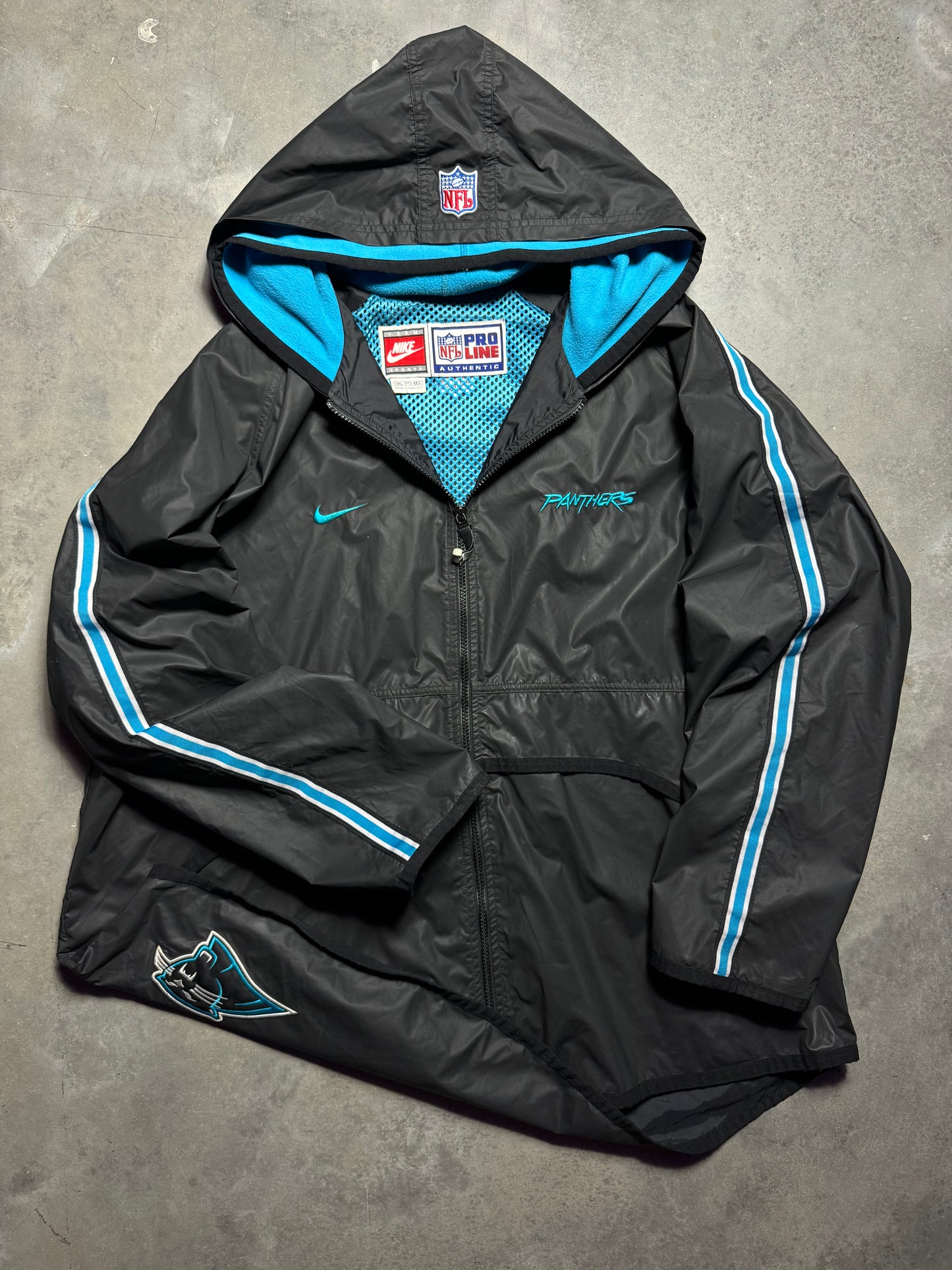 2000 Carolina Panthers Vintage Black Nike Cat Scratch Font Sideline NFL Jacket (XXL)