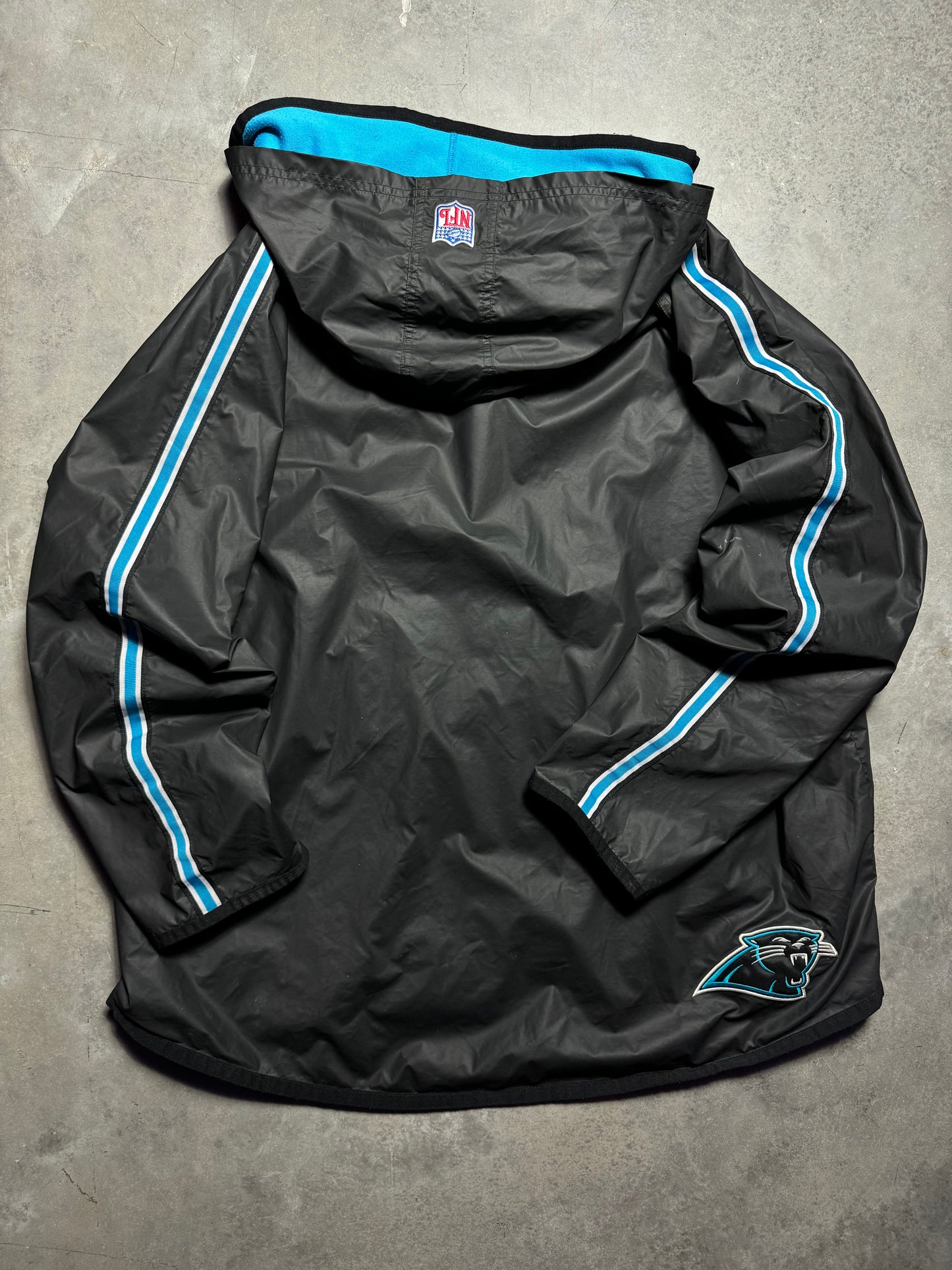 2000 Carolina Panthers Vintage Black Nike Cat Scratch Font Sideline NFL Jacket (XXL)