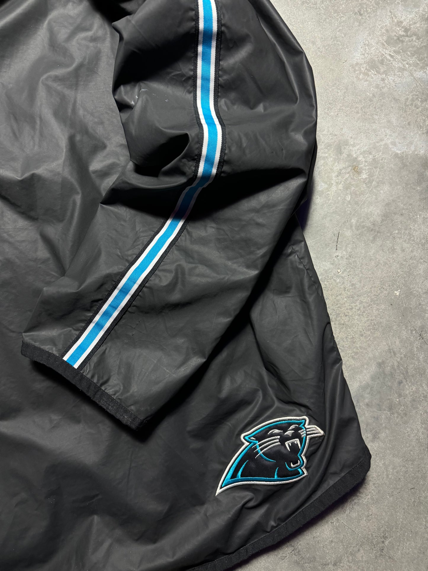 2000 Carolina Panthers Vintage Black Nike Cat Scratch Font Sideline NFL Jacket (XXL)