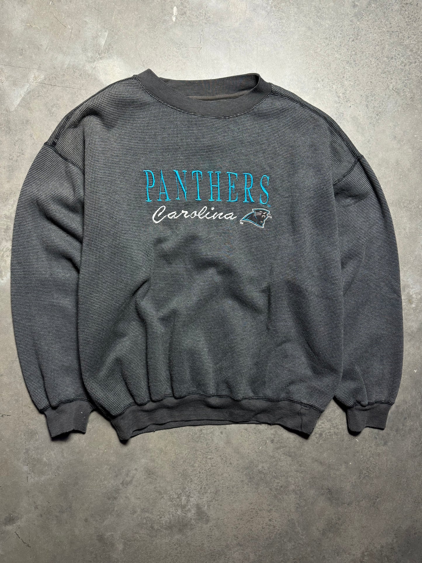 90’s Carolina Panthers Vintage Logo 7 Knit Embroidered NFL Crewneck (XL)