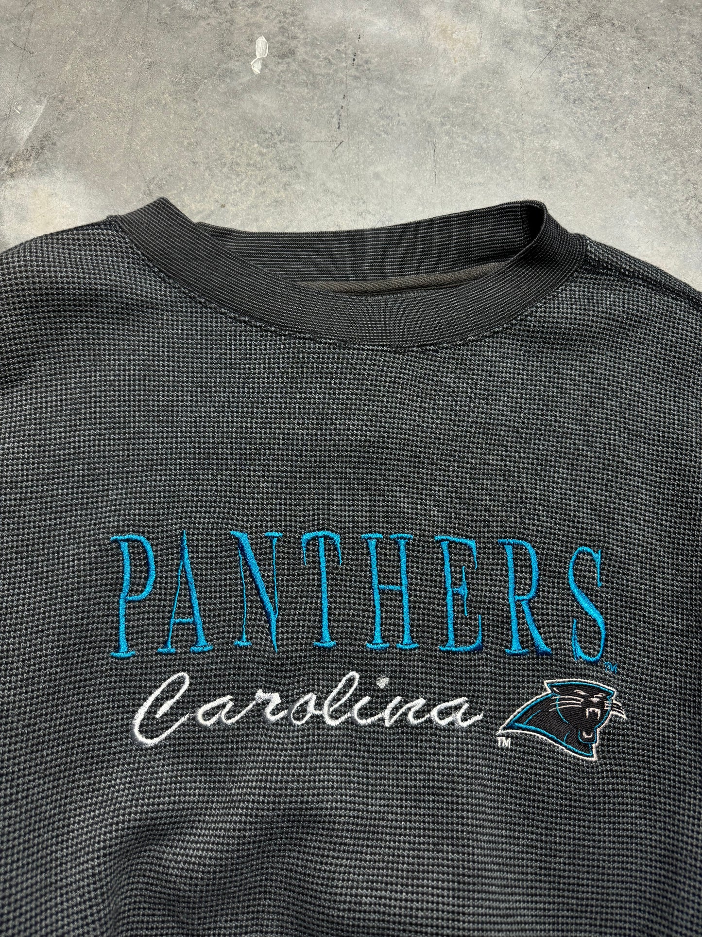 90’s Carolina Panthers Vintage Logo 7 Knit Embroidered NFL Crewneck (XL)