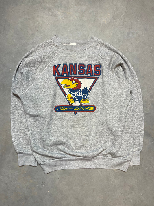80’s Kansas Jayhawks Vintage College Basketball Crewneck (Large)