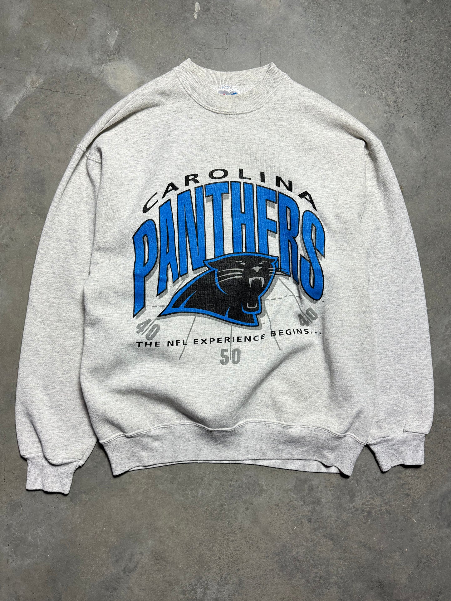 1993 Carolina Panthers Vintage Heather Grey “The NFL Experience Begins…” NFL Crewneck (Large)