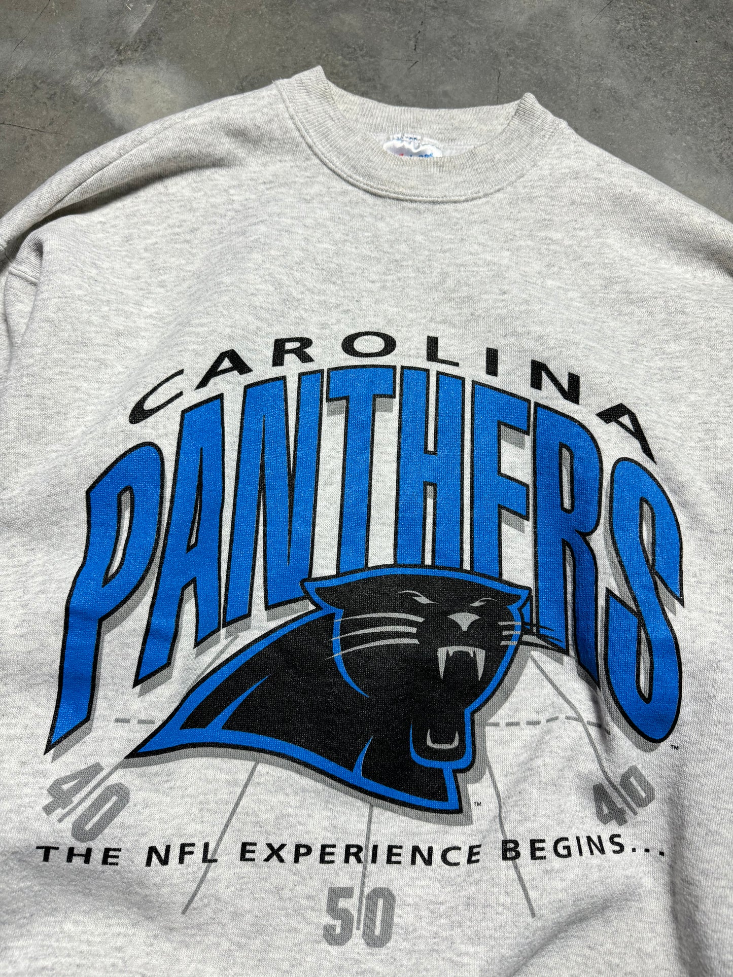 1993 Carolina Panthers Vintage Heather Grey “The NFL Experience Begins…” NFL Crewneck (Large)