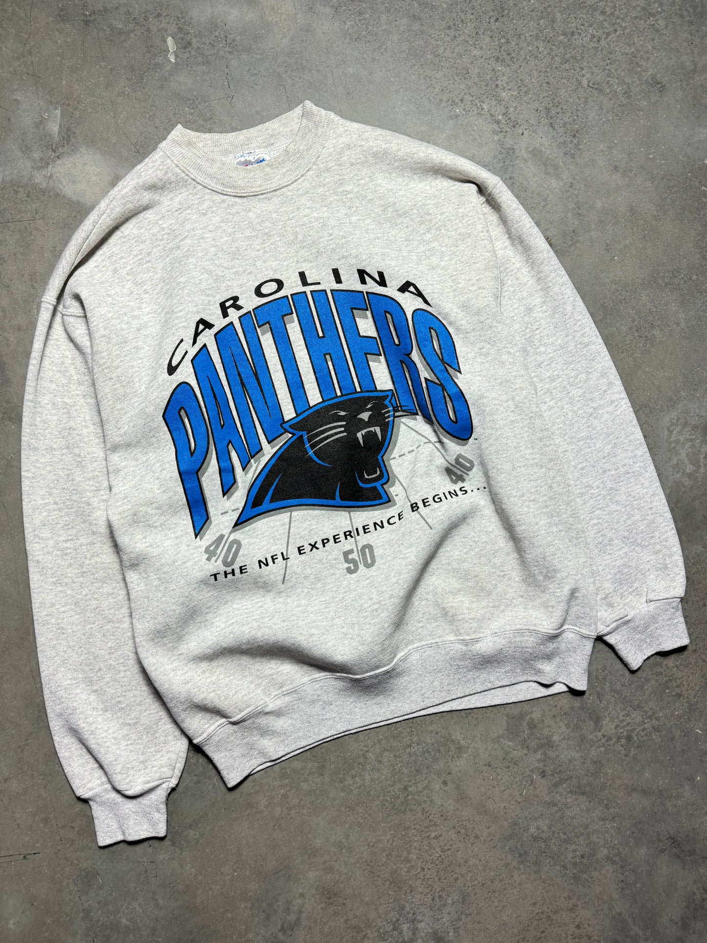 1993 Carolina Panthers Vintage Heather Grey “The NFL Experience Begins…” NFL Crewneck (Large)