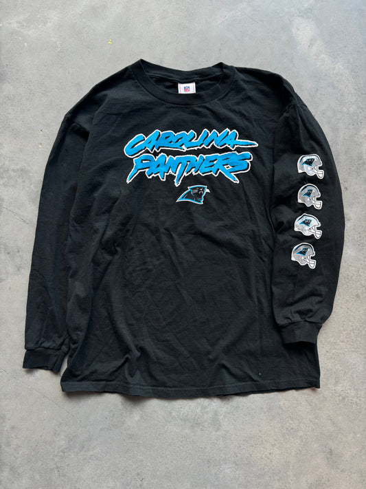 00’s Carolina Panthers Vintage Cat Scratch Font Repeat Helmet Longsleeve Tee (XL)