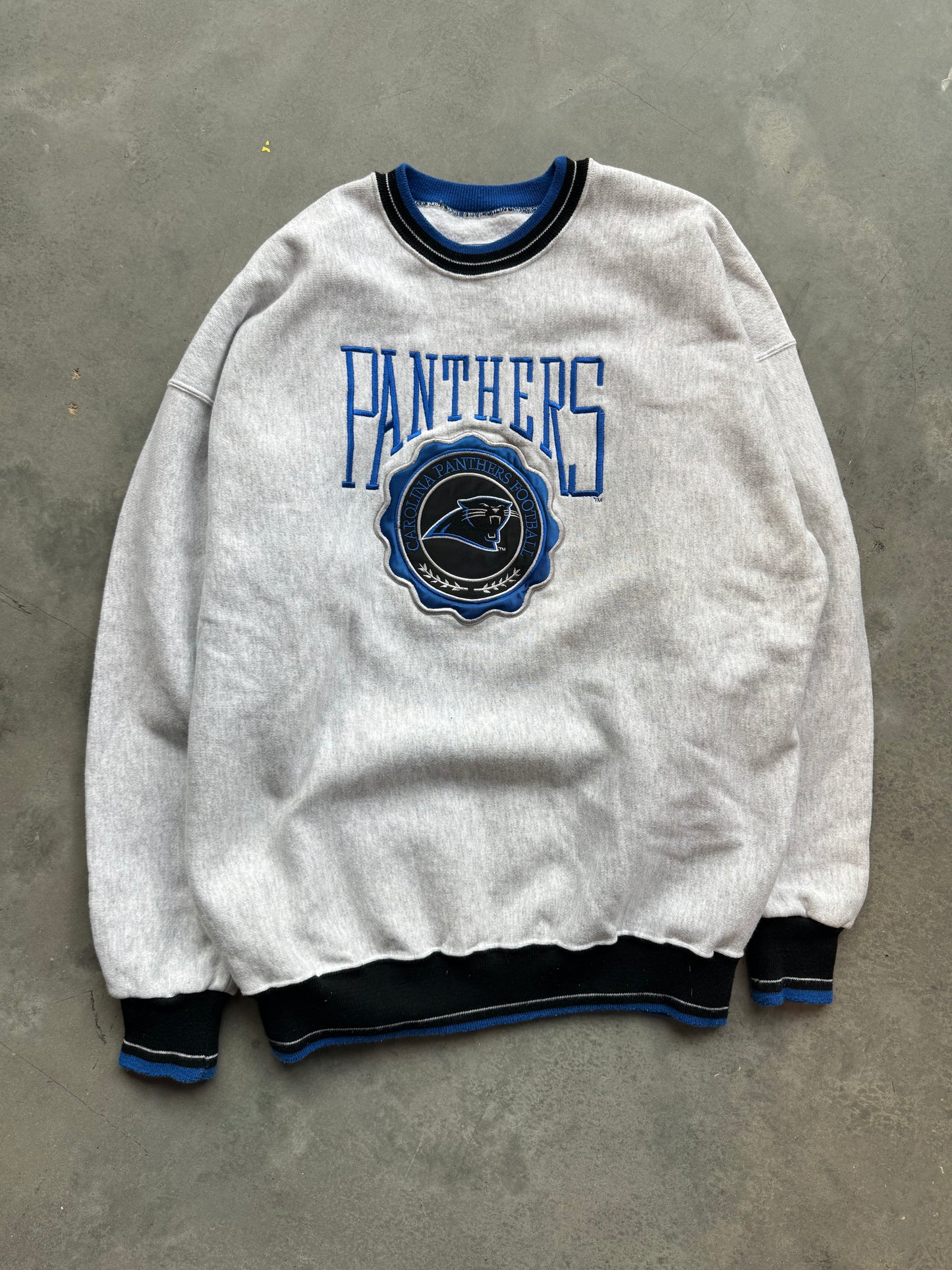 90’s Carolina Panthers Vintage Legends Sportswear Heavyweight Heather Grey Embroidered NFL Crewneck (XL)