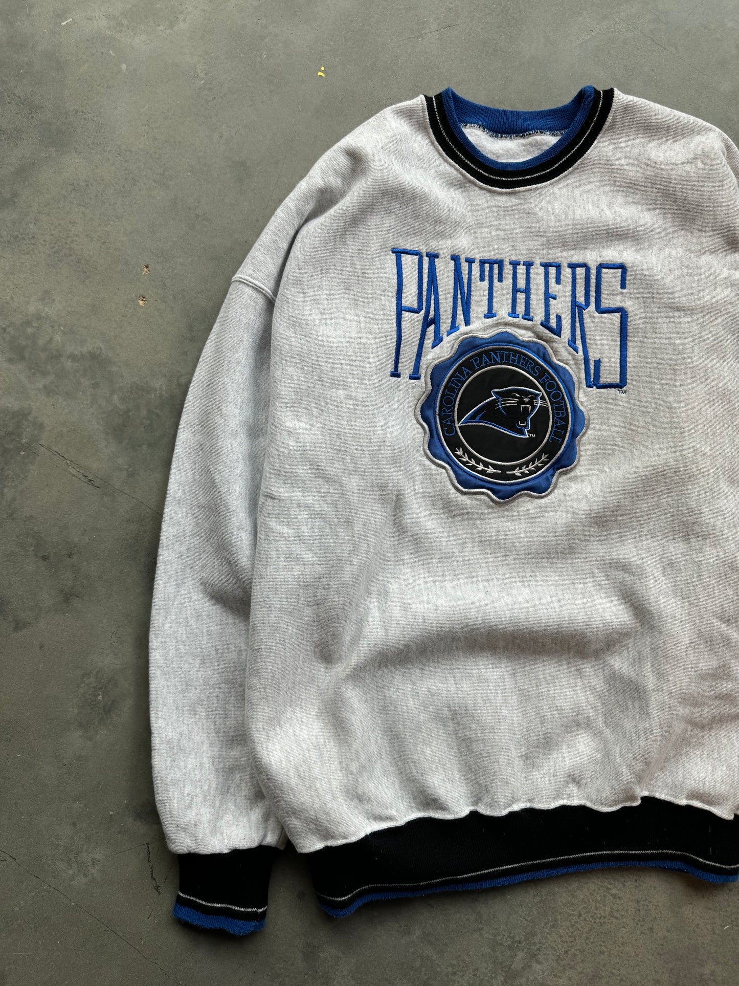 90’s Carolina Panthers Vintage Legends Sportswear Heavyweight Heather Grey Embroidered NFL Crewneck (XL)