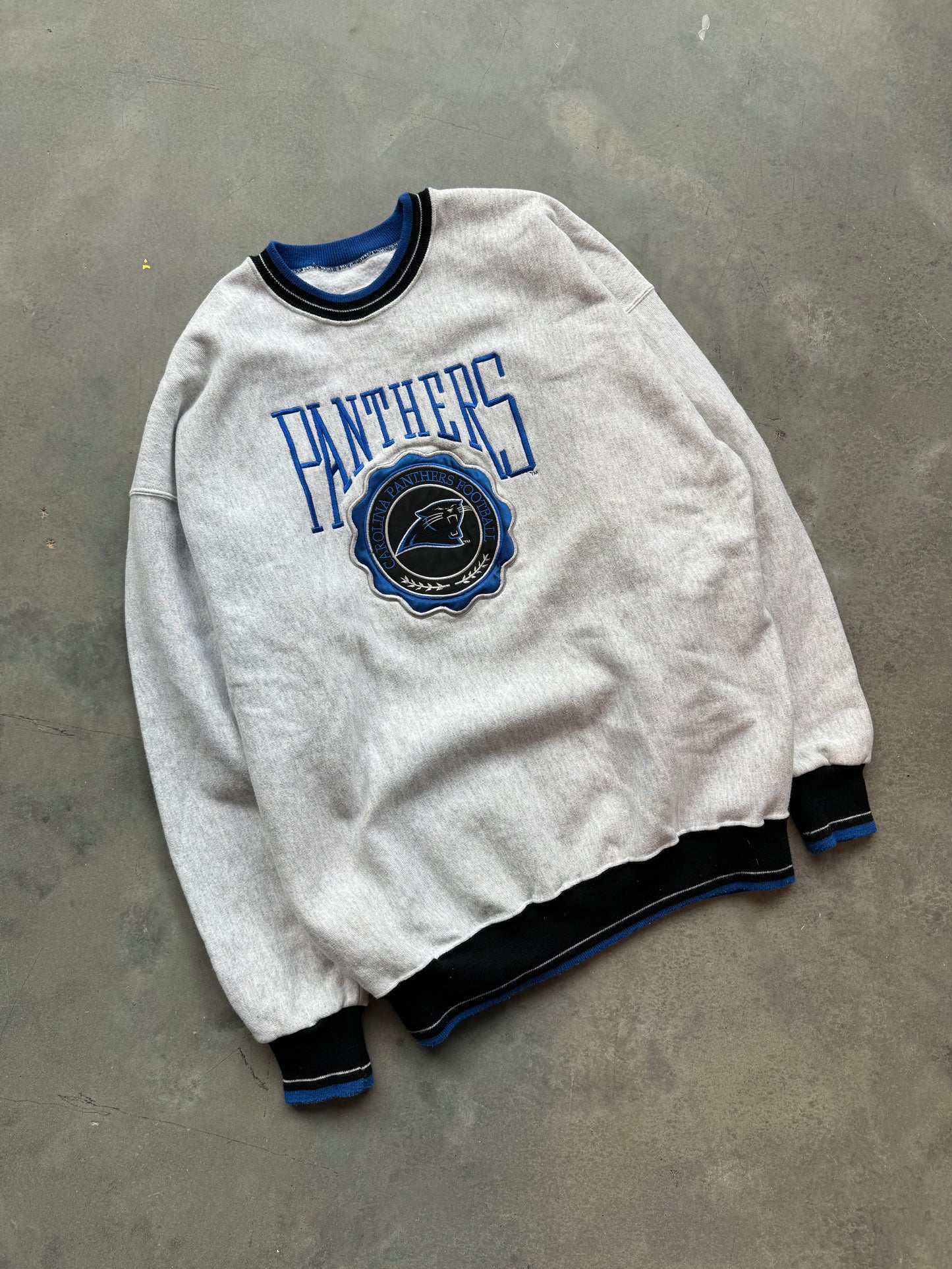 90’s Carolina Panthers Vintage Legends Sportswear Heavyweight Heather Grey Embroidered NFL Crewneck (XL)