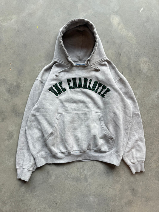 90’s UNC Charlotte 49ers Vintage Heavyweight Grey Distressed College Hoodie (Medium)