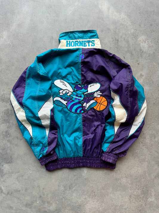 90’s Charlotte Hornets Vintage Pro Player Colorblocked Teal Purple Big Logo NBA Windbreaker (Large)