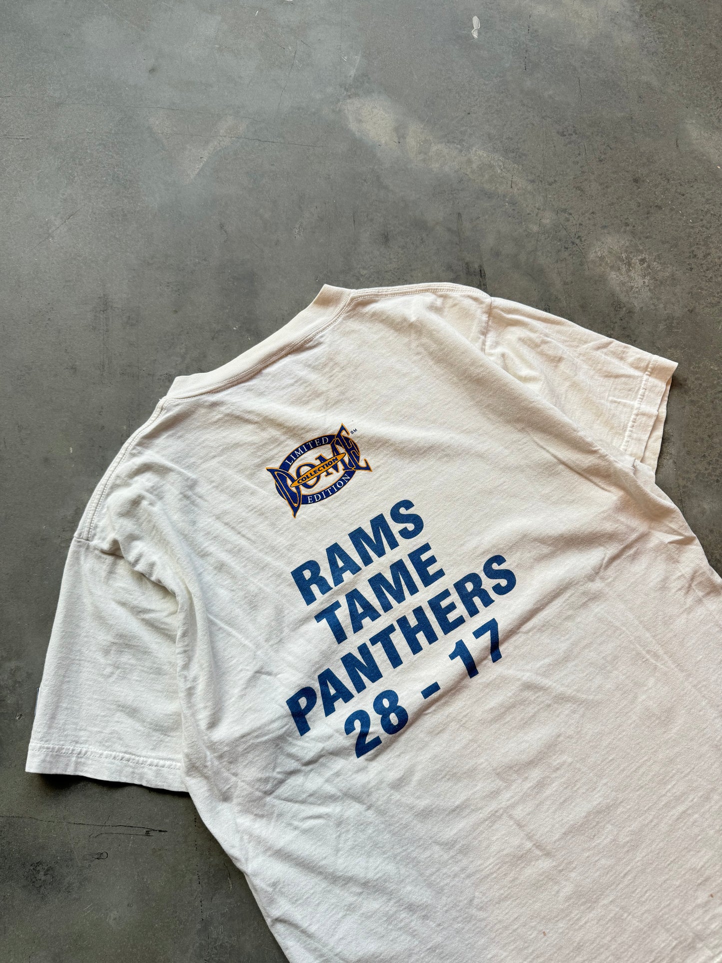 1995 St. Louis Rams vs. Carolina Panthers Inaugural Game at Trans World Dome Vintage NFL Tee (Large)