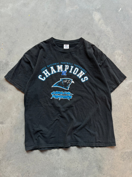 2003 Carolina Panthers Vintage NFC Champions Cat Scratch Font NFL Tee (XXL)