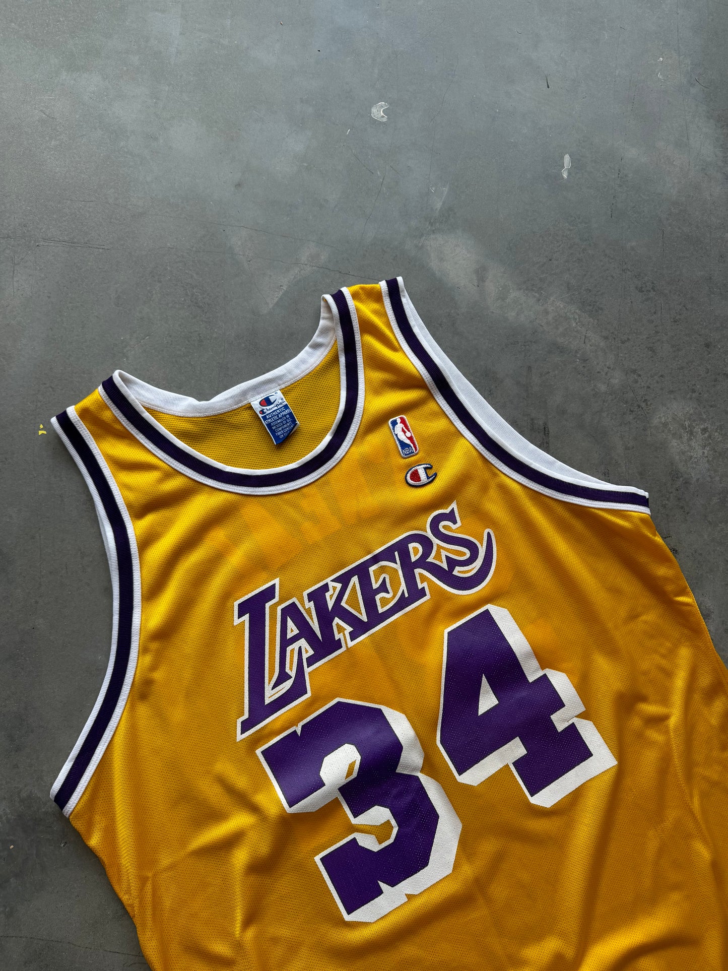 90’s Los Angeles Lakers Shaquille O’Neal Vintage Gold Champion NBA Jersey (52/XXL)