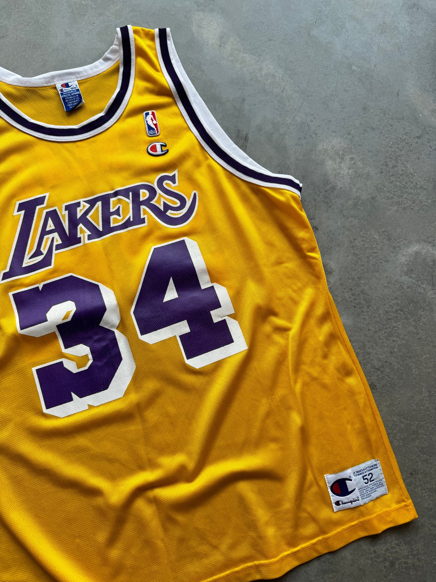 90’s Los Angeles Lakers Shaquille O’Neal Vintage Gold Champion NBA Jersey (52/XXL)