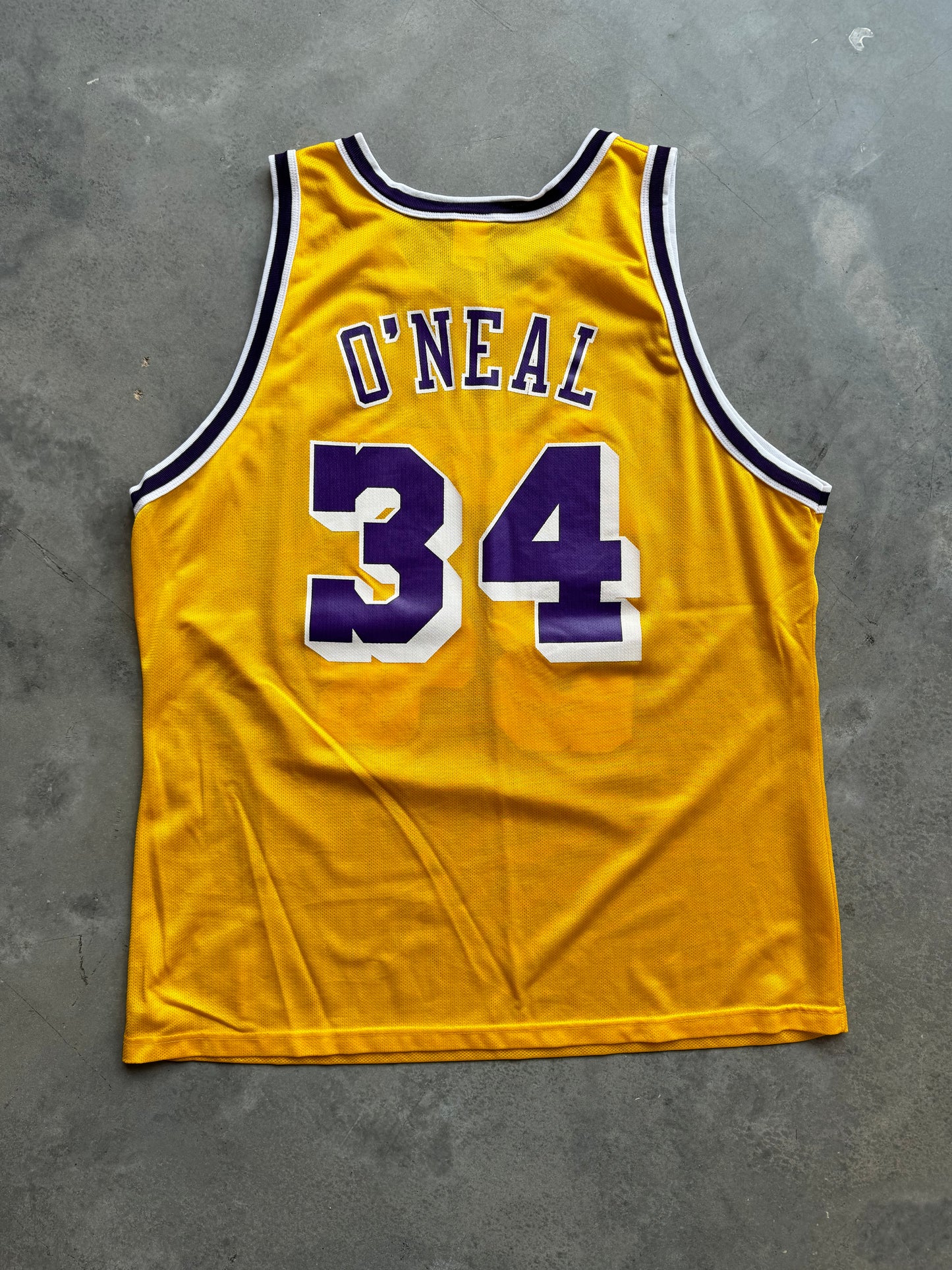 90’s Los Angeles Lakers Shaquille O’Neal Vintage Gold Champion NBA Jersey (52/XXL)