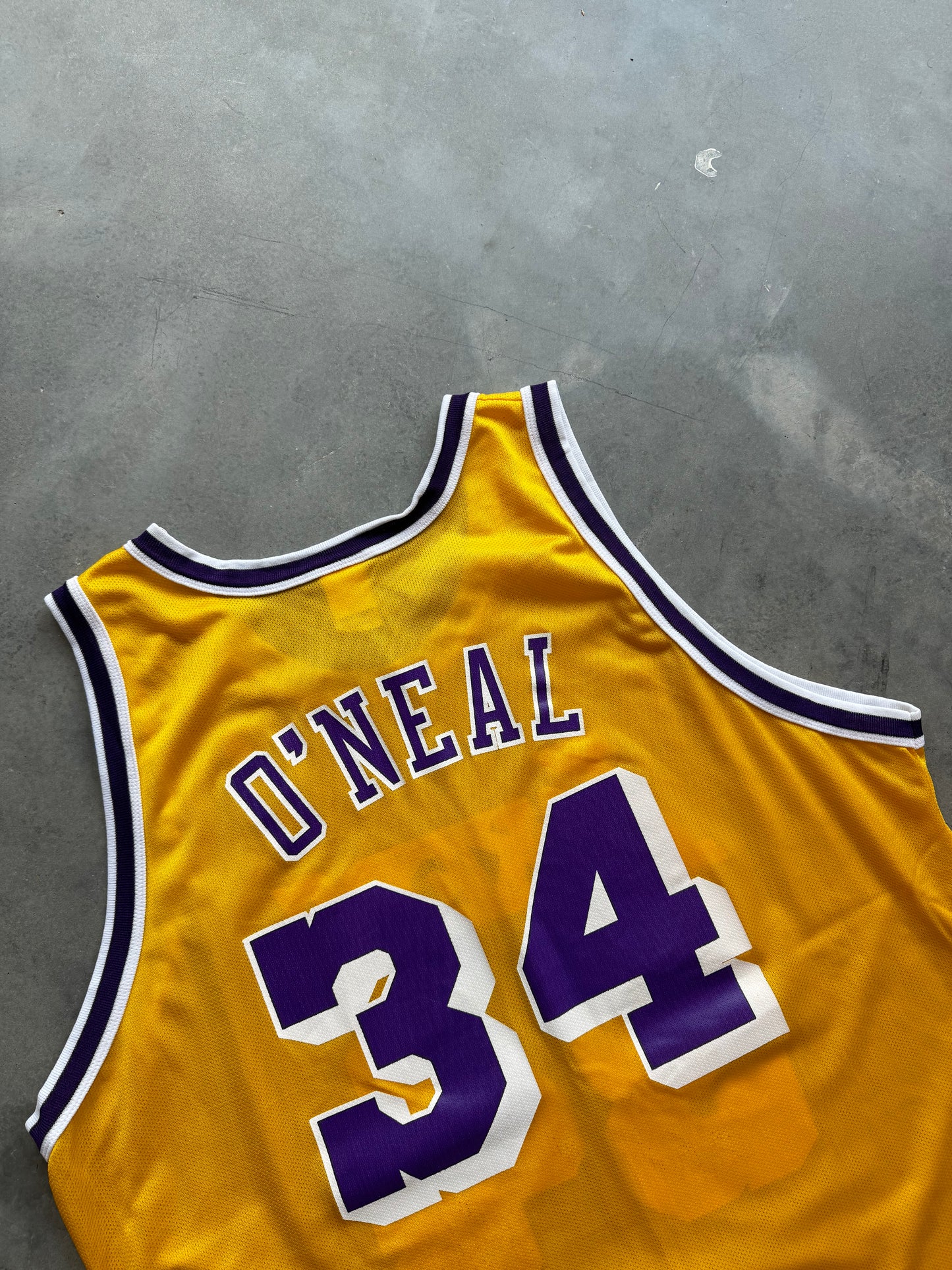 90’s Los Angeles Lakers Shaquille O’Neal Vintage Gold Champion NBA Jersey (52/XXL)