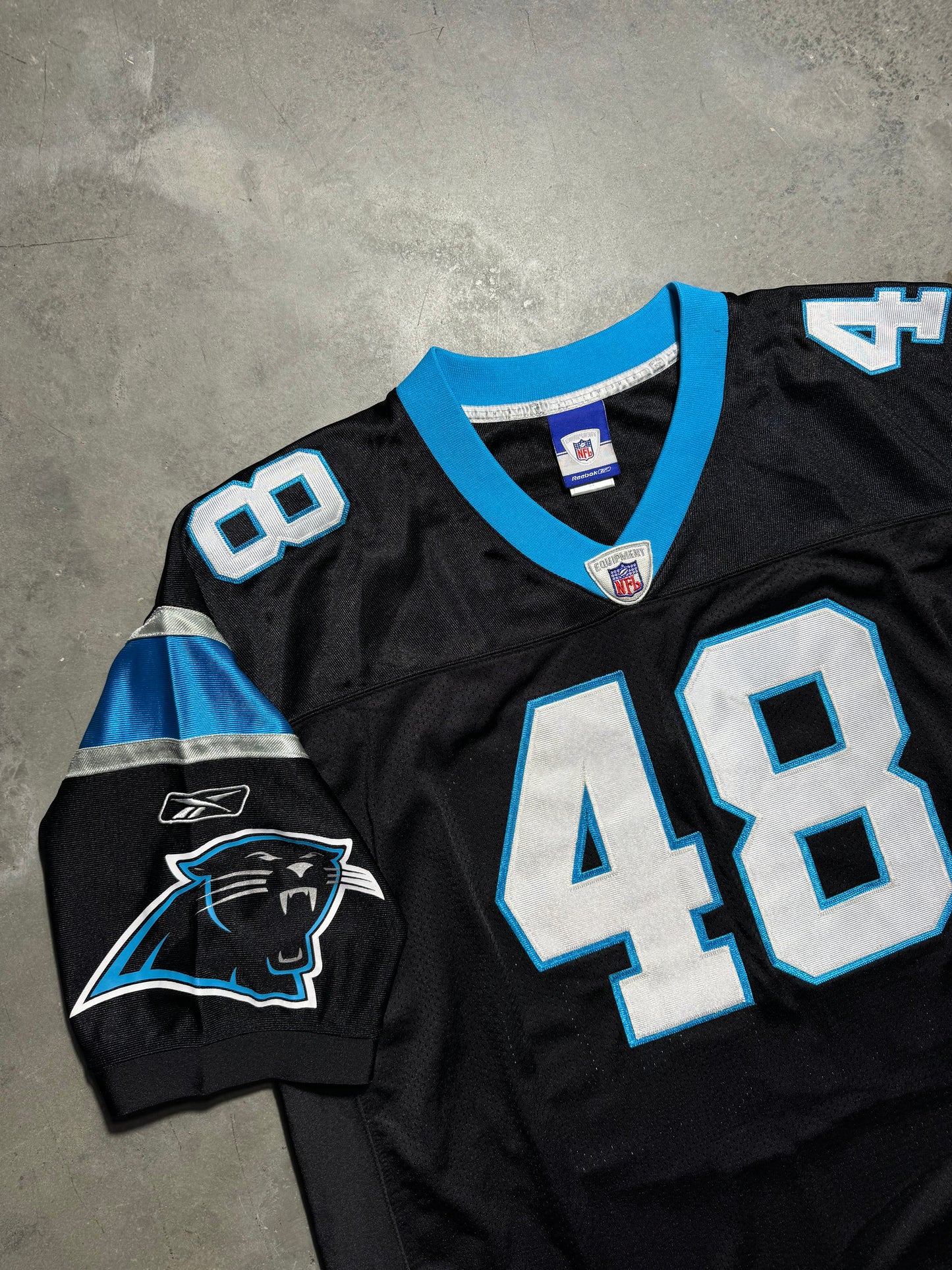 00’s Carolina Panthers Stephen Davis Vintage Black Reebok Fully Embroidered On Field NFL Authentic Jersey (54/XXL)