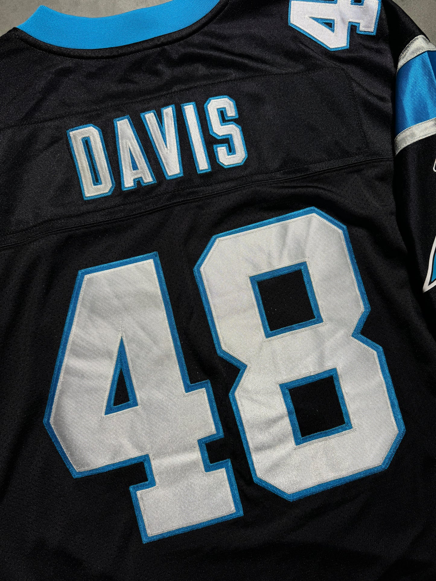 00’s Carolina Panthers Stephen Davis Vintage Black Reebok Fully Embroidered On Field NFL Authentic Jersey (54/XXL)