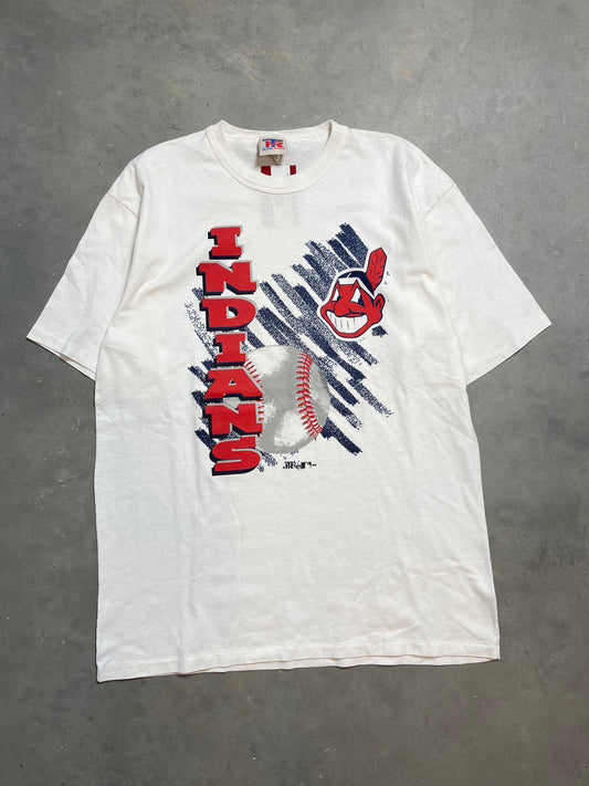 1995 Cleveland Indians Spellout Chief Wahoo Logo Vintage MLB Tee (XL)