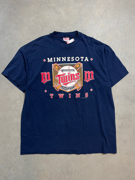 90s Minnesota Twins Multi Logo Spellout Vintage MLB Tee (XXL)