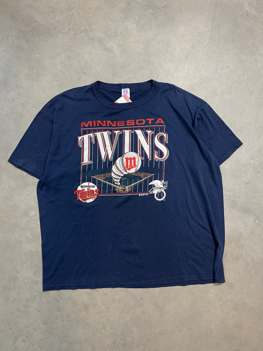 1992 Minnesota Twins Spellout Logo Russell Athletic Vintage MLB Tee (Boxy XL)