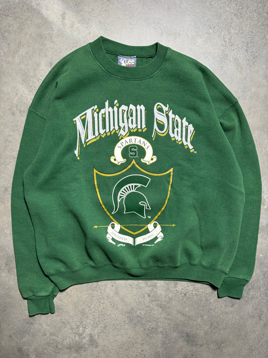 90’s Michigan State Spartans Vintage Green Old English Spellout College Crewneck (Large)