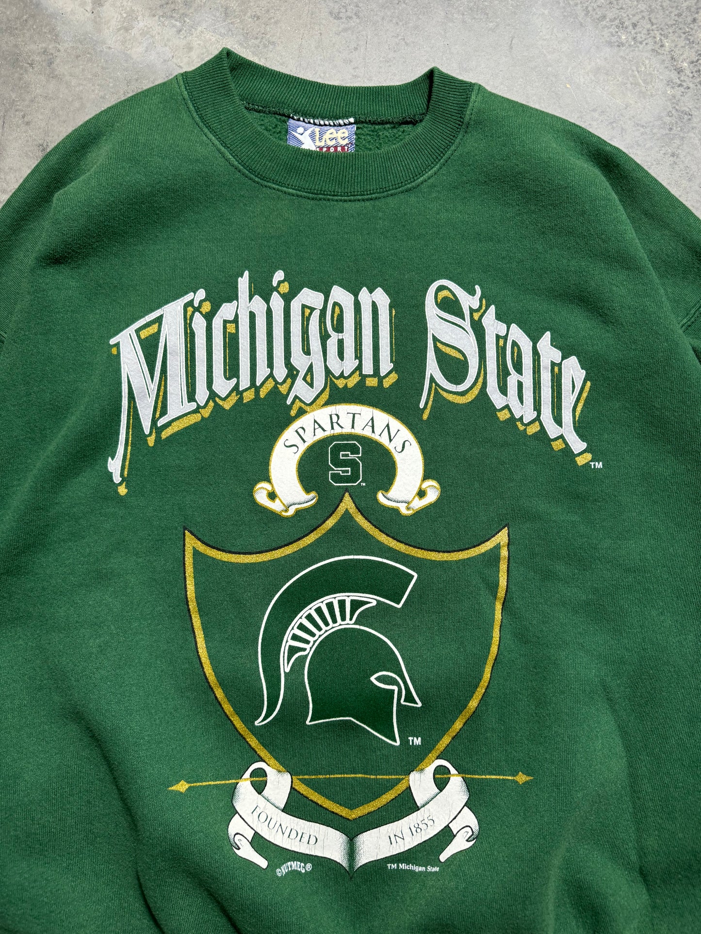 90’s Michigan State Spartans Vintage Green Old English Spellout College Crewneck (Large)