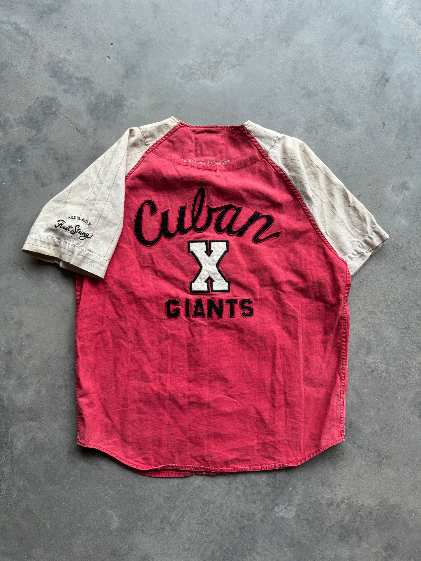 90’s Cuban X Giants Vintage Mirage Negro League Baseball Pinstriped Cotton Jersey (XL)